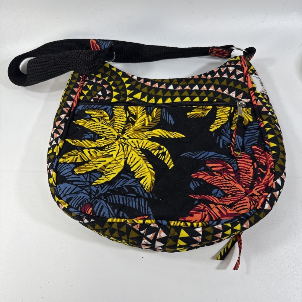 Bagamoyo quilted shoulder purse tropical palm leaf print - Picture 2 of 8